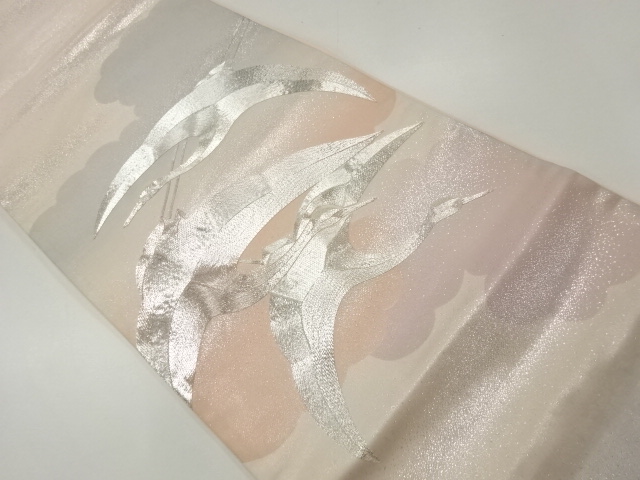 雲に群鶴模様刺繍袋帯